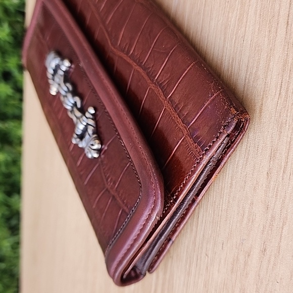 Brighton Brown Crocodile-Embossed Leather Clutch/Wallet - Picture 7 of 11